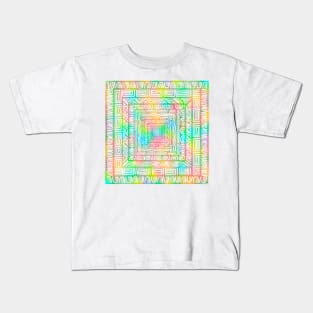 Neon Swirls on Concentric Squares, Neon Rainbow Pattern Kids T-Shirt